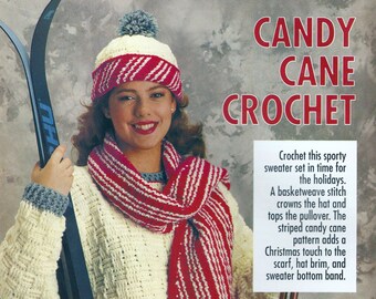 Women's Candy Cane Sweater Set Vintage Crochet Pattern