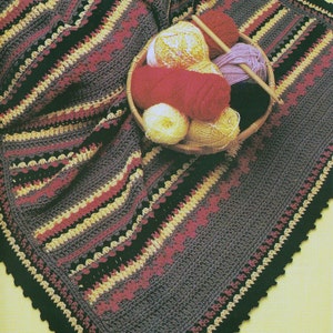 1980s Grey Striped Afghan Vintage Crochet Pattern