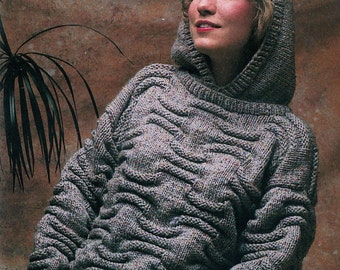 Pullover Sweater with Hood Vintage Knit Pattern