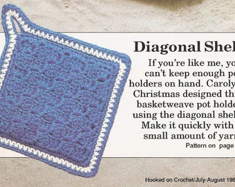 Diagonal Shell Pot Holders Vintage Crochet Pattern