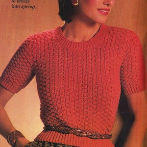 1980s Women's Short Sleeved Pullover Vintage Crochet Pattern