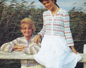 1980s Women's Striped Lacey Cardigan Vintage Knit Pattern
