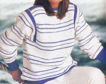 1980s Women's Skinny Stripes Sweater Vintage Crochet Pattern