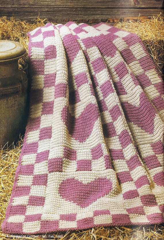 Vintage Crochet Pattern Heather Hearts Blanket Etsy