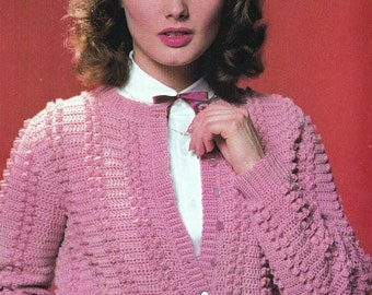 1980s Women's Cardigan Vintage Crochet Pattern