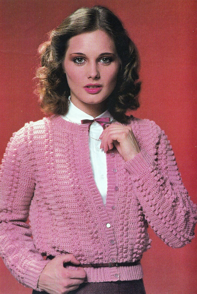 1980s Women's Cardigan Vintage Crochet Pattern image 1