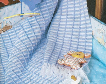 Vintage Crochet Pattern, Raised Stripe Baby Afghan