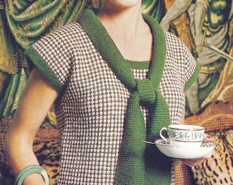 Women's Sleeveless Blouse and Scarf Vintage Knit Pattern