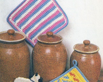 Stripe and Fiesta Pot Holders Vintage Crochet Pattern