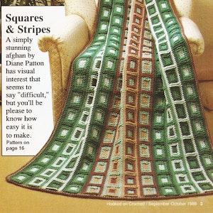 Vintage Crochet Pattern, Squares & Stripes Afghan