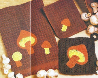 1980s Mushroom Kitchen Set Vintage Crochet Pattern