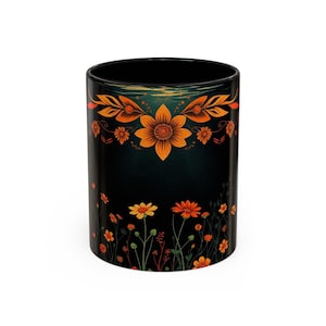 Bohemian Floral Accent Coffee Mug, Cozy Kitchen Decor, Gift for Tea Lovers, Office Cup, Fall Home Decor, Flower Mug
