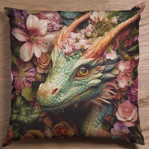 Dragon Head Square Pillow, Colorful Home Decor Accent, Faux Suede Dragon Cushion, Unique Gift Idea, Sofa Throw Pillow, Living Room Decor