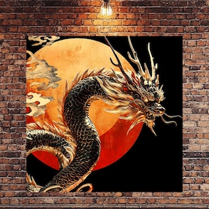 Chinese Dragon Wall Art, Black Dragon Print, Black Chinese Dragon Wall Print, Asian dragon, Asian style wall art print, Chinese Art