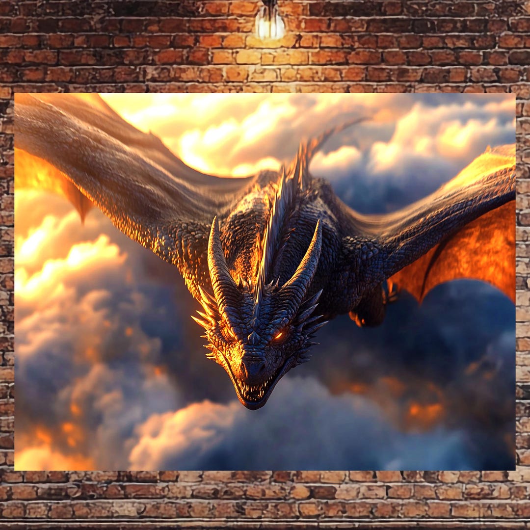 Dragon Art Print, Dragon Wall Prints, Dragon Wall Canvas, Majestic ...