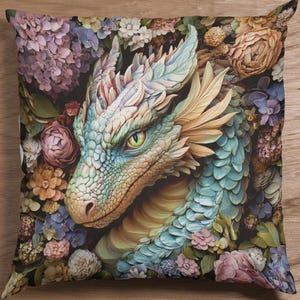Square Dragon Pillow, Colorful Dragon Head Design, Home Decor Accent, Throw Cushion, Sofa Pillow, Living Room Decor