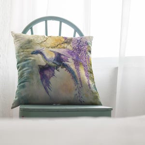 Watercolor Dragon Square Pillow, Colorful Home Decor Accent, Faux Suede Dragon Cushion Unique Gift Idea Sofa Throw Pillow, Living Room Decor image 9