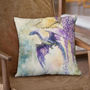 Watercolor Dragon Square Pillow, Colorful Home Decor Accent, Faux Suede Dragon Cushion Unique Gift Idea Sofa Throw Pillow, Living Room Decor image 5