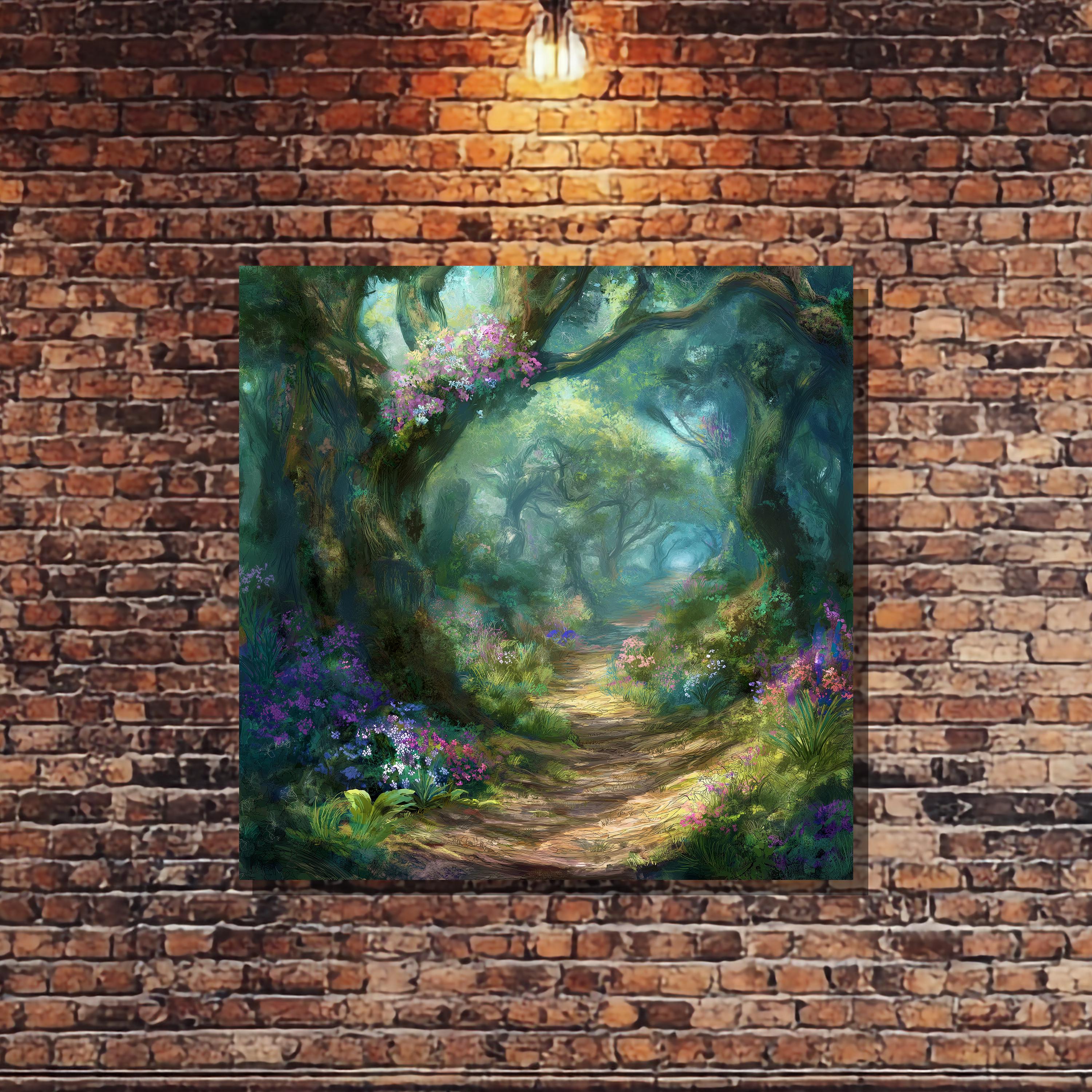 Enchanted Forest Path Art Canvas Print, Beautiful Forest Painting With ...