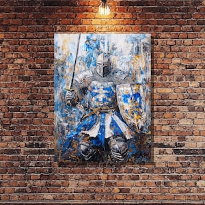 Medieval Knight Canvas Print, Epic Brave Art of a Sword & Shield Warrior, Heroic Wall Art, Armor Decor, Timeless Knight Painting for Home