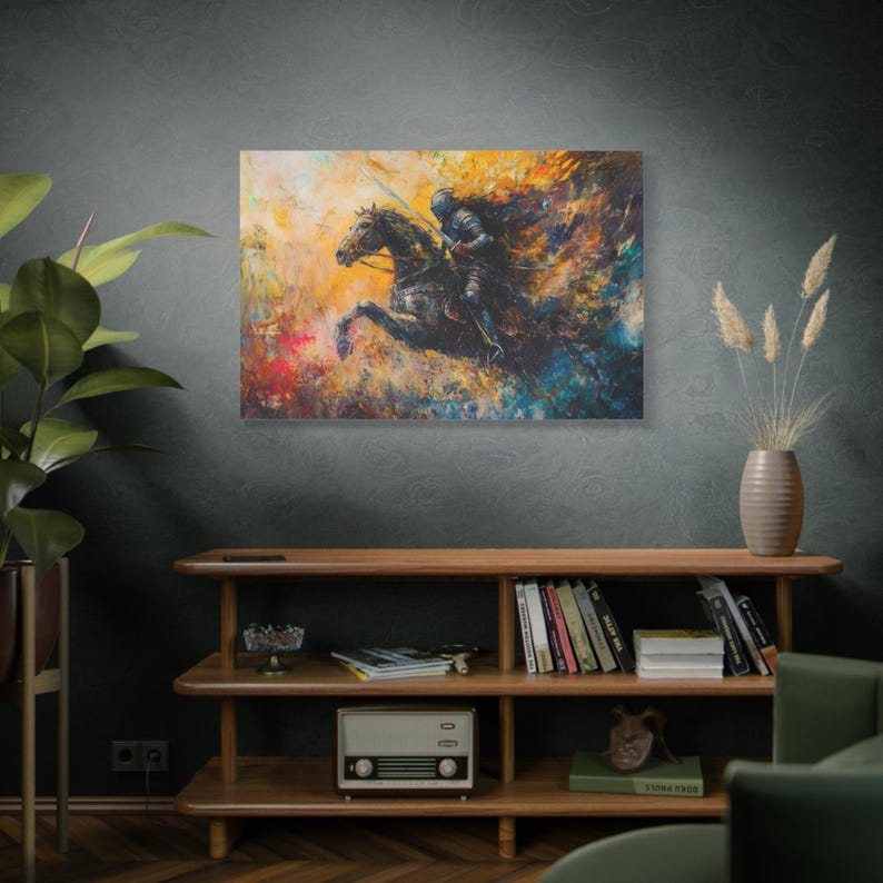 Abstract Knight Medieval Knight Canvas - Abstract Mounted Knight Painting on Horse ...