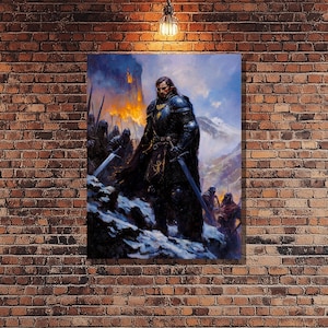 Medieval Elf Knight Canvas Print - Armored Warrior with Sword, Historical Battle Scene Wall Art, Medieval Fantasy Home Decor & Art Gift
