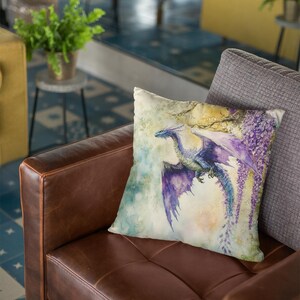 Watercolor Dragon Square Pillow, Colorful Home Decor Accent, Faux Suede Dragon Cushion Unique Gift Idea Sofa Throw Pillow, Living Room Decor image 8