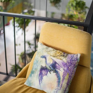 Watercolor Dragon Square Pillow, Colorful Home Decor Accent, Faux Suede Dragon Cushion Unique Gift Idea Sofa Throw Pillow, Living Room Decor image 7