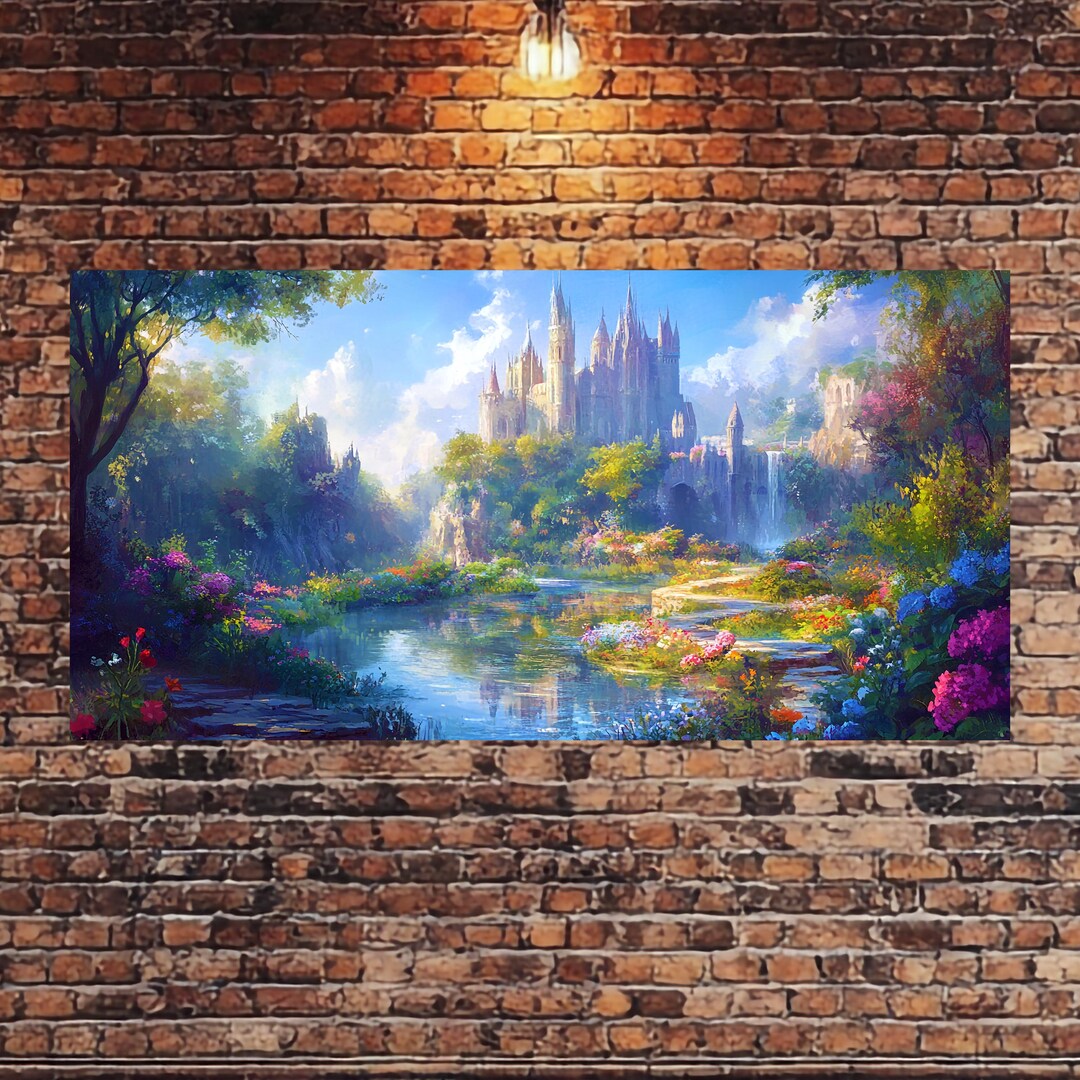 Medieval Enchanted Castle Canvas Print, Fantasy Flower Garden ...