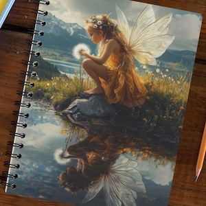 Fairy Notebook, Journal, Nature Lover Gift, Fantasy Diary, Ruled Line Paper, Cute Sketchbook, Magical Stationery, Writing Pad, Dandelion