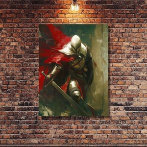 Heroic Knight Canvas Print, Epic Medieval Art of a Sword & Shield Warrior, Brave Wall Art, Armor Decor, Timeless Knight Painting for Home