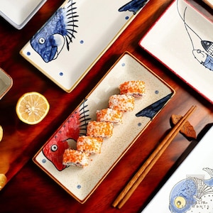 Japanese Ceramic Sushi Plate: Retro Asian Serving Platter