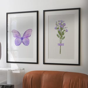 Purple Watercolor Butterfly & Flower Wall Art Set | Digital Download | Pastel Printable Art
