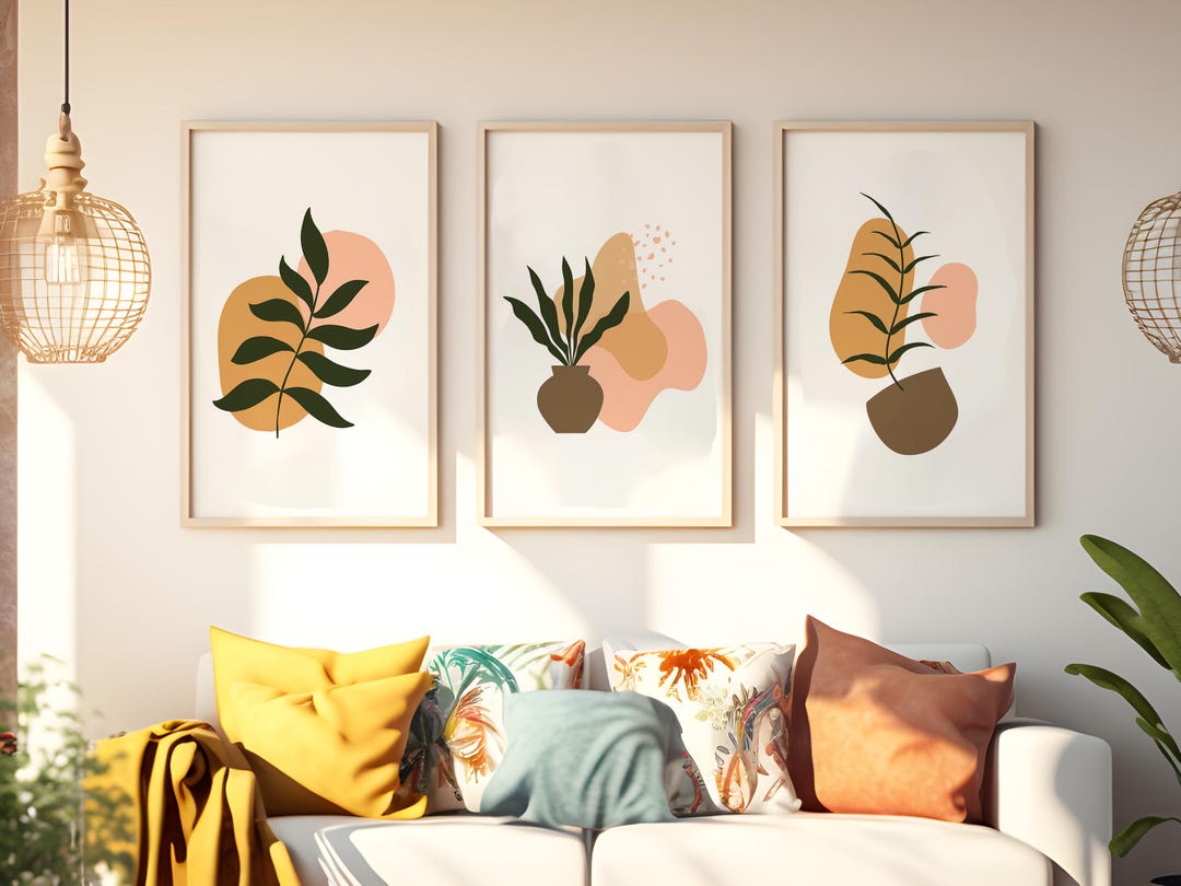 Boho Plant Wall Art Set of 3 - Minimalist Botanical Prints - Etsy