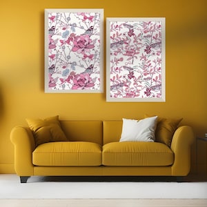 Floral & Butterfly 2-Piece Wall Art Set | Pink and Purple Vintage Digital Prints | Nature-Inspired Decor | Digital Download for Home