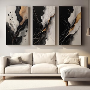 Abstract Black, Gold Art Prints: Modern Home Decor (Digital Download)