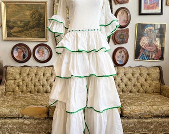 70s Vintage Ruffled Maxi Bell Sleeve Gown Size Small