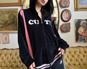 Y2k Vintage Lindo Velour Zip Up Sudadera con capucha Tamaño 2X