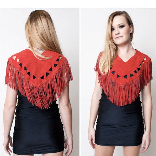 Red Leather Fringe Top
