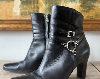 Vintage Y2k Harley Davidson Leather Harness Heel Ankle Boots Size 9