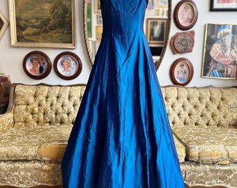 Vintage Roberta Strapless Blue Maxi Evening Gown Small