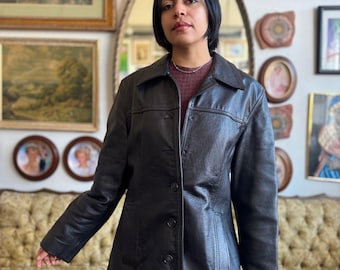 Y2K Oakwood Leather Coat Ladies Size Medium