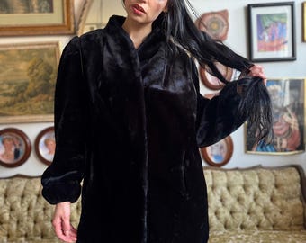 Vintage Black Faux Mink 40s Style Jacket by Outerlayers Ladies Size XL