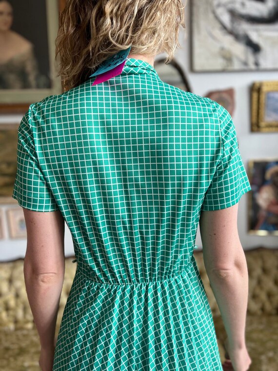 70s Vintage Green Secretary Grid Print Dress with… - image 5