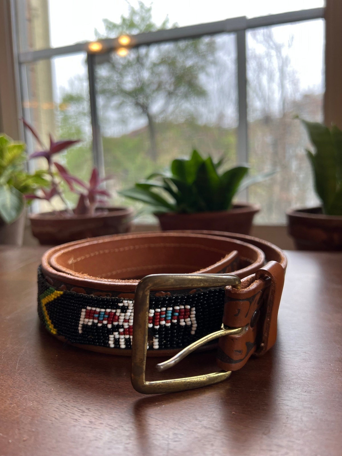Vintage Genuine Leather Belt with Beaded Stitched Accents Amazon.com: Circle Y Men main image 2