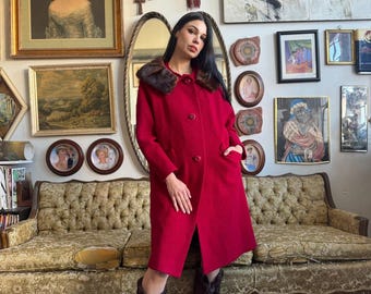 Vintage 50s Stevens Hockanum Topaz Red Genuine Fur Collar Long Coat Size L