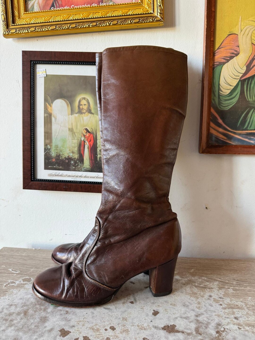 Vintage brown studded genuine leather boots
