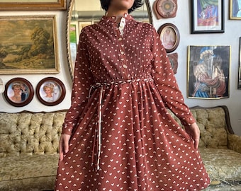 70s Vintage Brown and White Secretary Dress Size Small