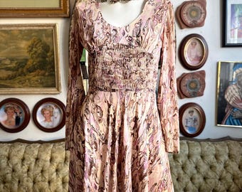 70s Sundays Child Marble Print Smock Bustier Mini Dress Size S/M