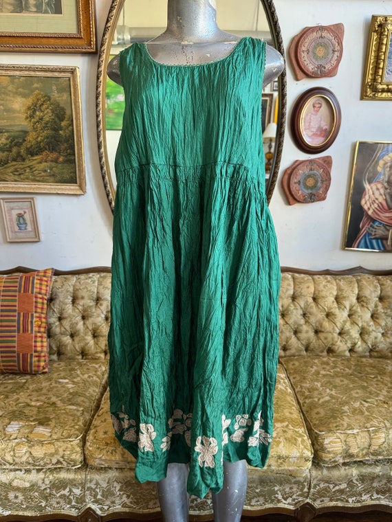Vintage Silk Pleated Babydoll Dress Sz Large